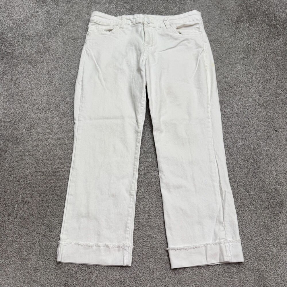 KUT From The Kloth Amy Crop Straight Leg Jeans Womens 12 White Frayed Roll Cuff
